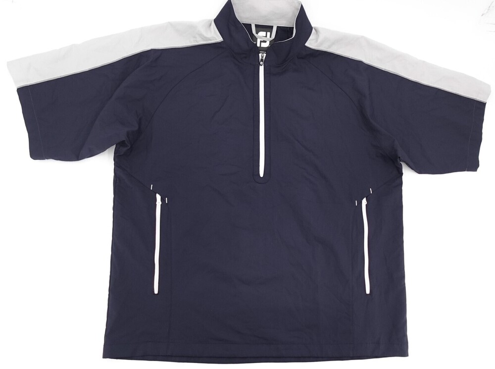 FootJoy Golf Windbreaker Mens Large Blue Gray 1/2 Zip Short Sleeve Jacket